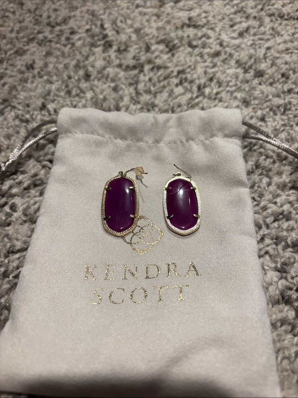 Kendra Scott Deep Purple Gold-Trim Drop Earrings